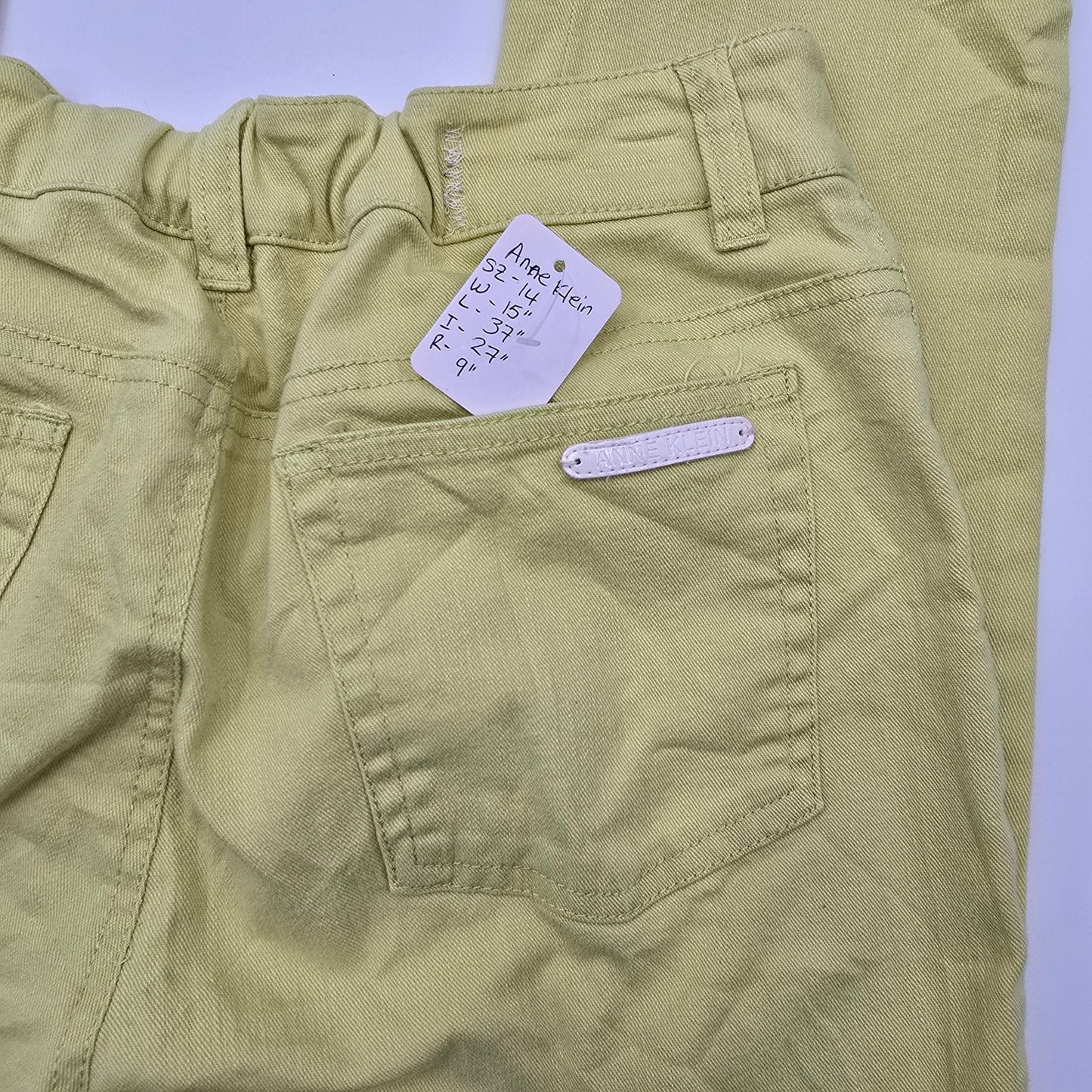 Anne Klein Yellow Straight Skinny Green Denim Jeans Pants Bottoms Plus Size 14