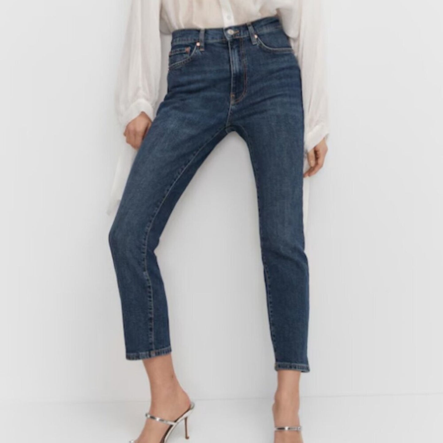 Mango MNG Slim Copped Dark Blue Jeans NWT Plus 16