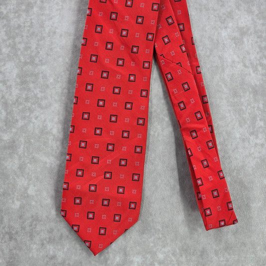 Bellini Red Black Square Geometric Handmade 100% Polyester Men's Neck Tie NWOT