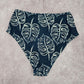 Shein Blue Monstera Leaf High Waist Medium Bikini Bottom Swimwear