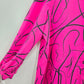 Investments Pink Black Retro Polyester Button Long Sleeve Blouse Top Shirt Large