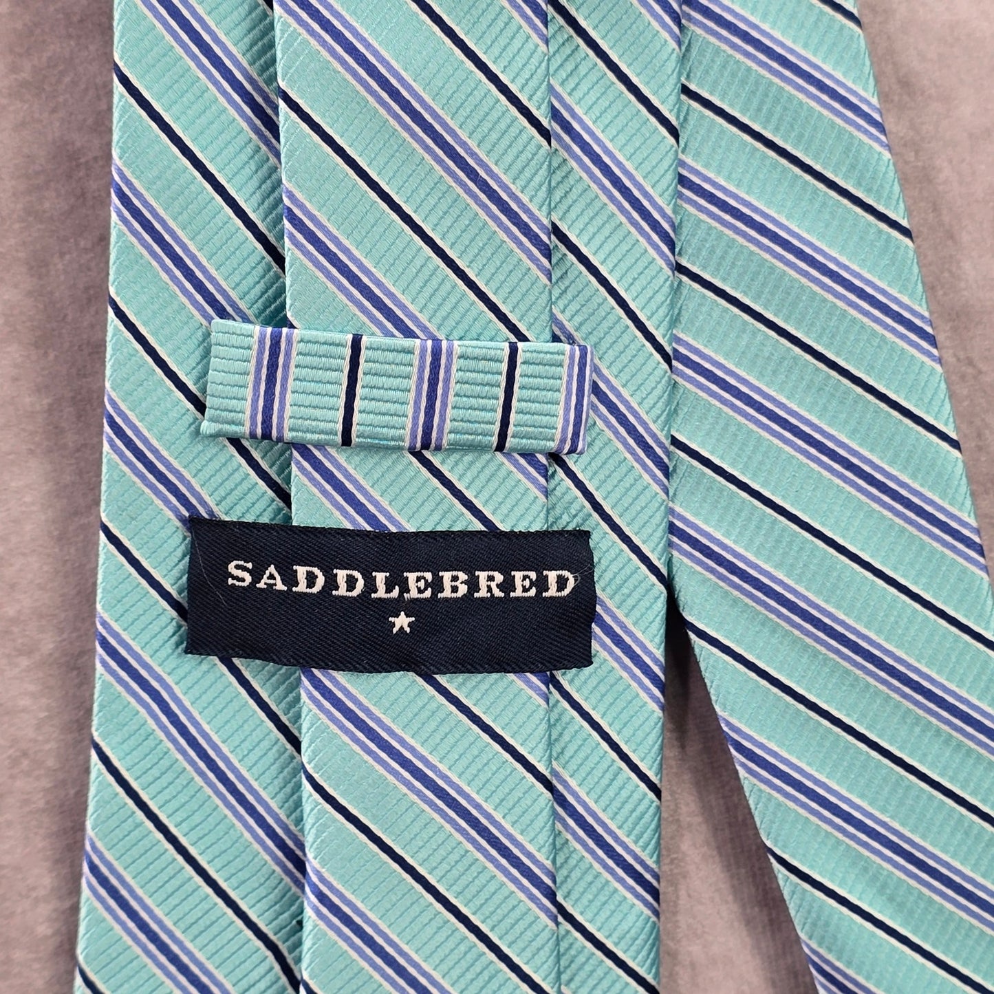 Saddlebred Blue Stripe Repp Geometric 100% Silk Men's Neck Tie