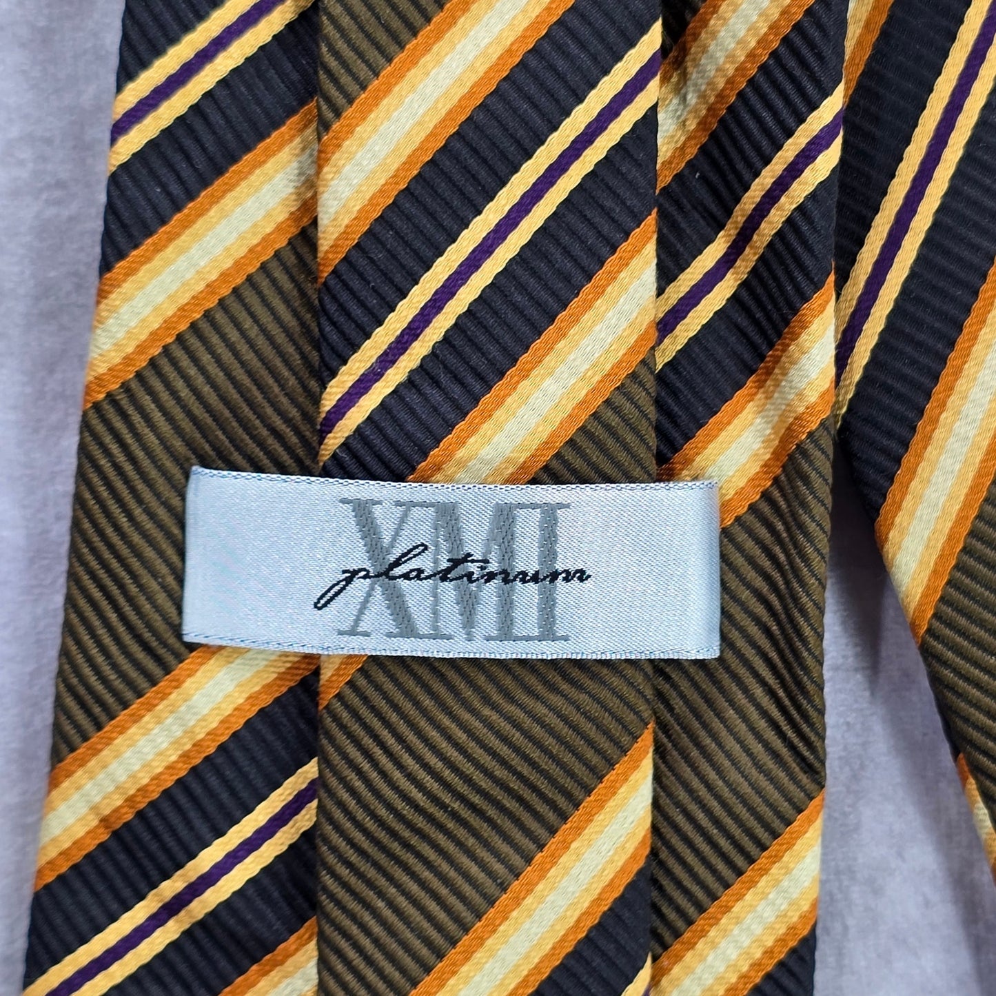 XMI Platinum Brown Orange Stripe Repp Silk Men's Neck Tie NWOT