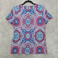 Talbots Floral Paisley Mandala Boho Short Sleeve Red Blue Top Small