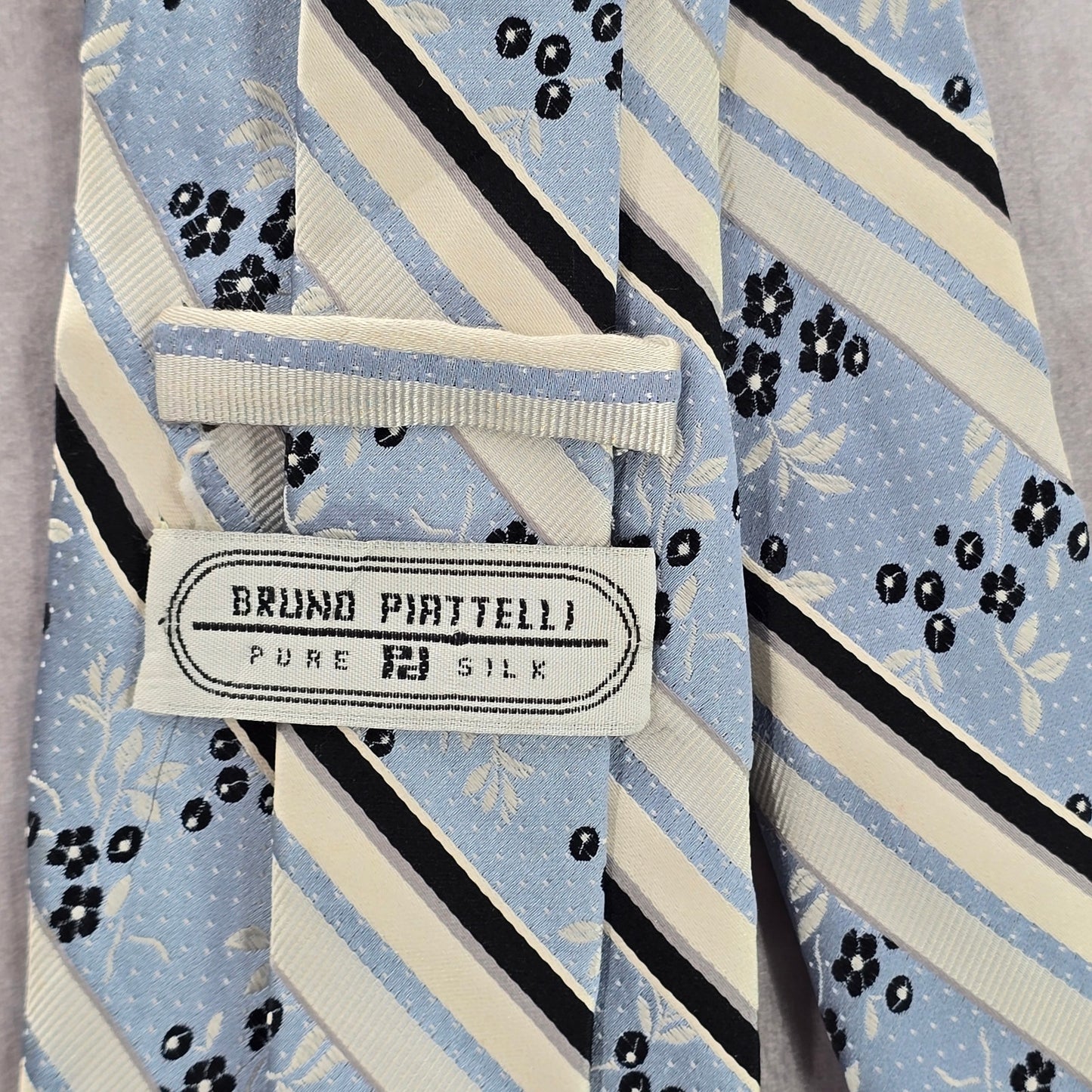 Bruno Piattelli Blue Stripe Floral Dots 100% Silk Men's Neck Tie NWOT