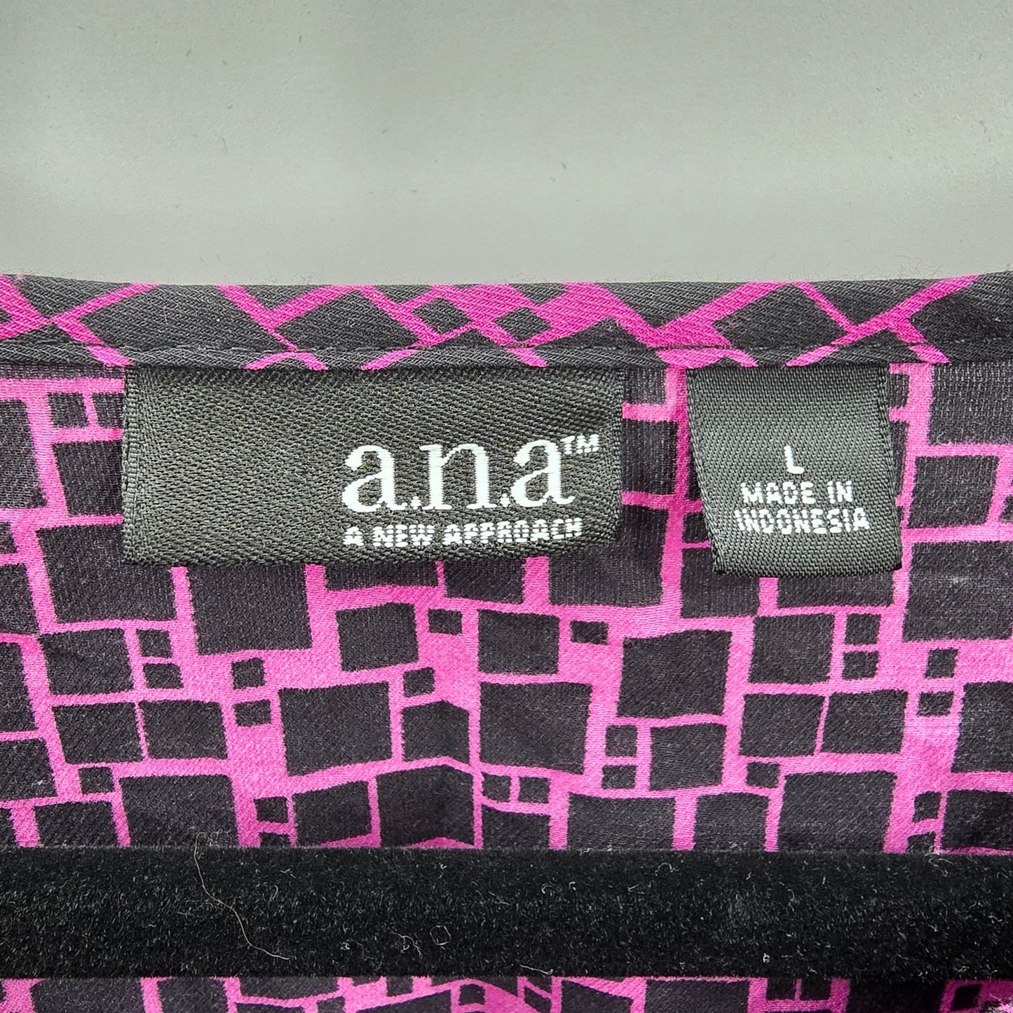 ana A New Approach Purple Black Printed Short Sleeve L Blouse Top Shirt Large