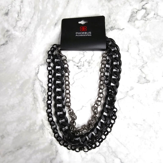 Phoebus Accessories Black Chunky 3 Layer Chain Link Necklace NWT