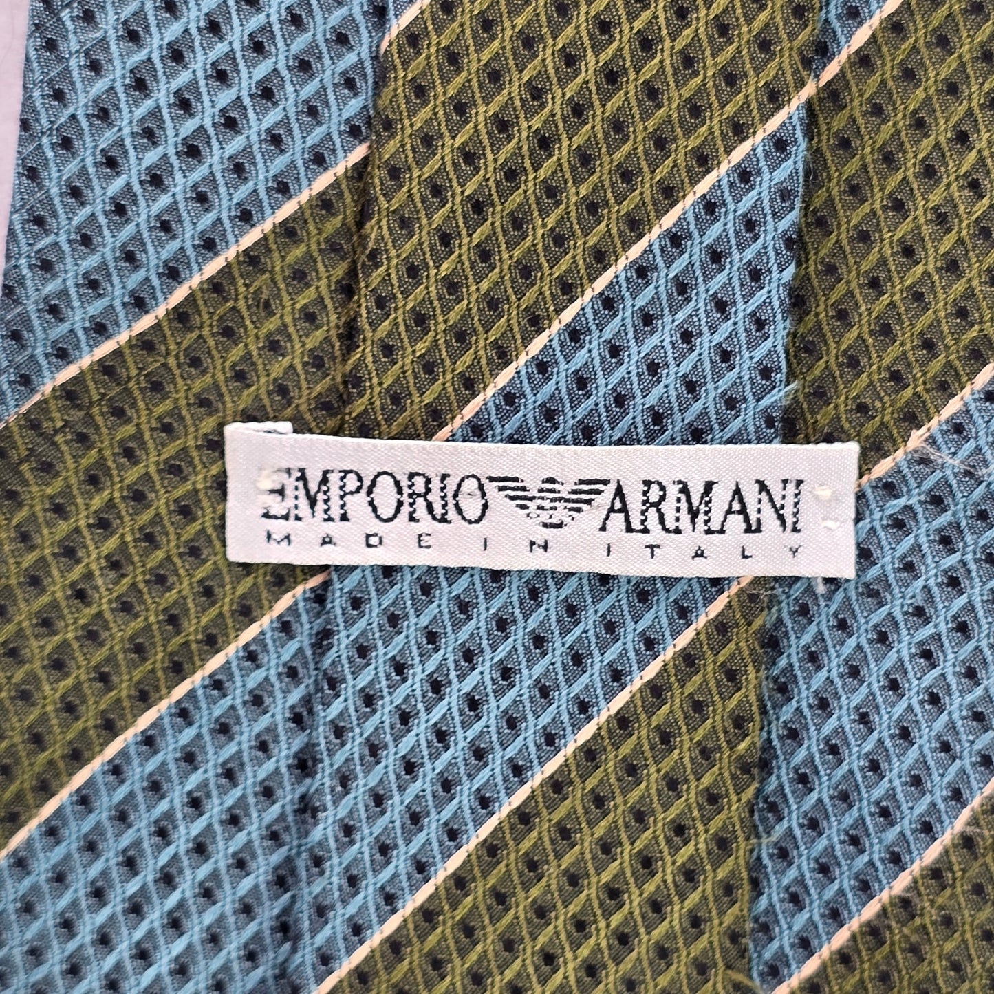 Emporio Armani Blue Green Stripe Geometric 100% Silk Italy Men's Neck Tie NWOT