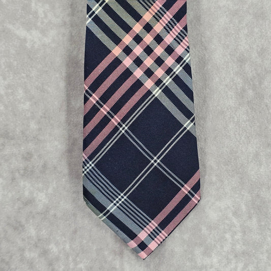 Banana Republic Navy Pink Plaid Stripe 100% Silk Men's Neck Tie NWOT