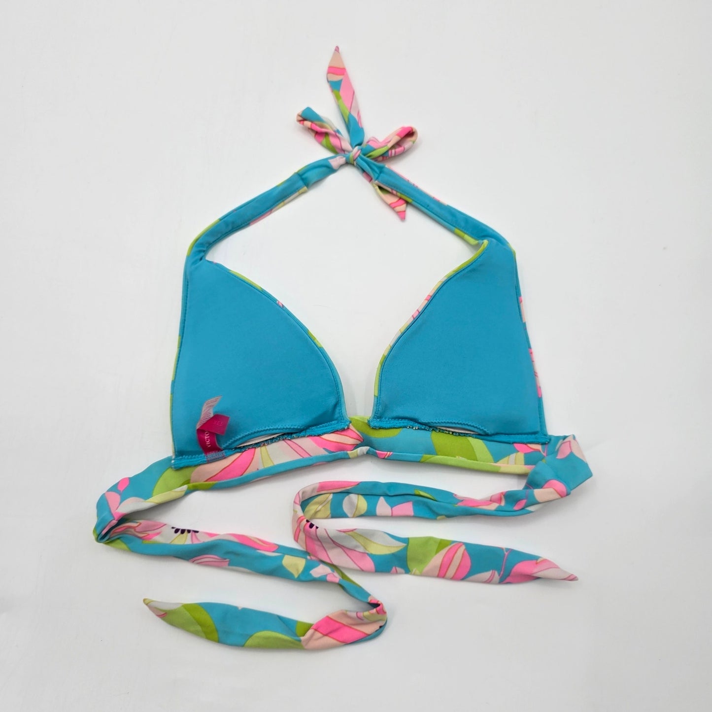 Victoria's Secret Blue Floral Padded Bikini XS Top Halter Swimwear Extra Small