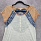 Oddi White Orange Lace Raglan Patchwork Crochet Top Small