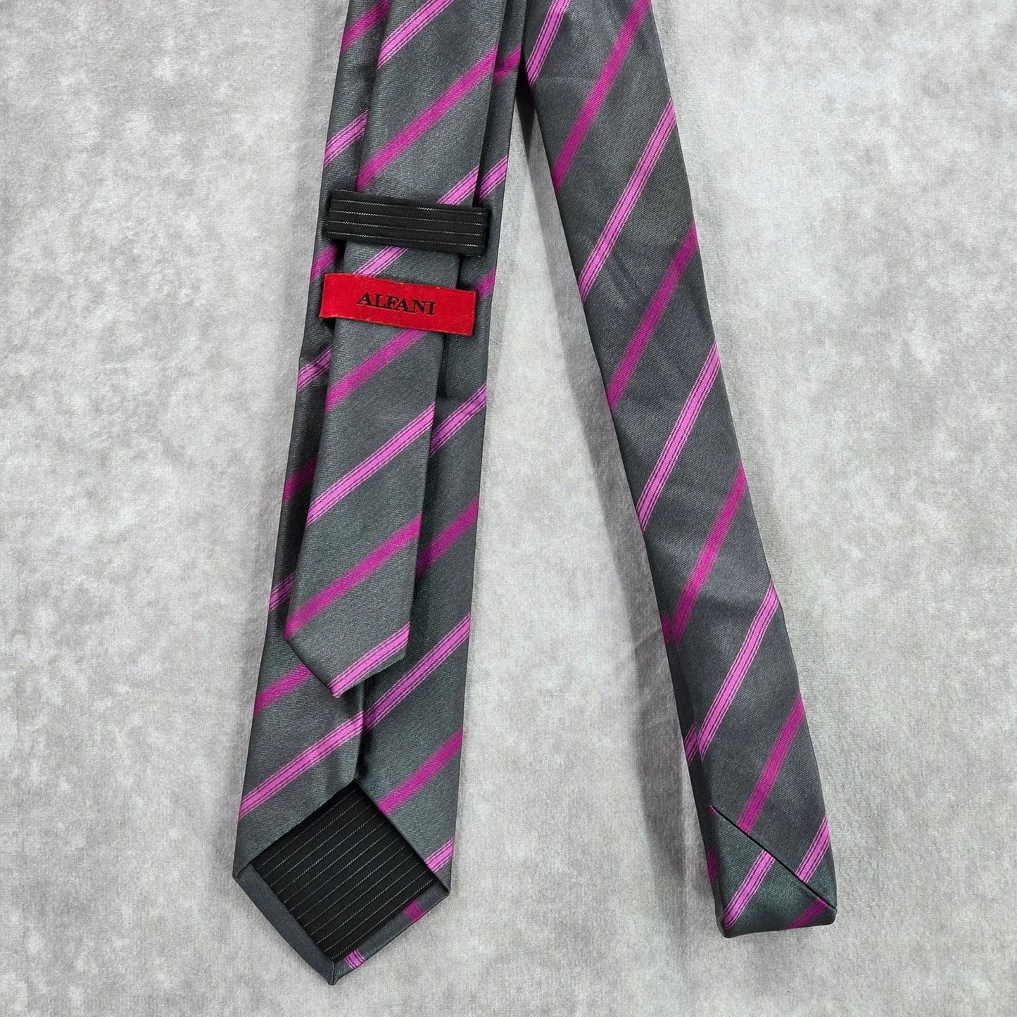 Alfani Gray Purple Stripe Narrow 100% Polyester Men's Neck Tie NWOT