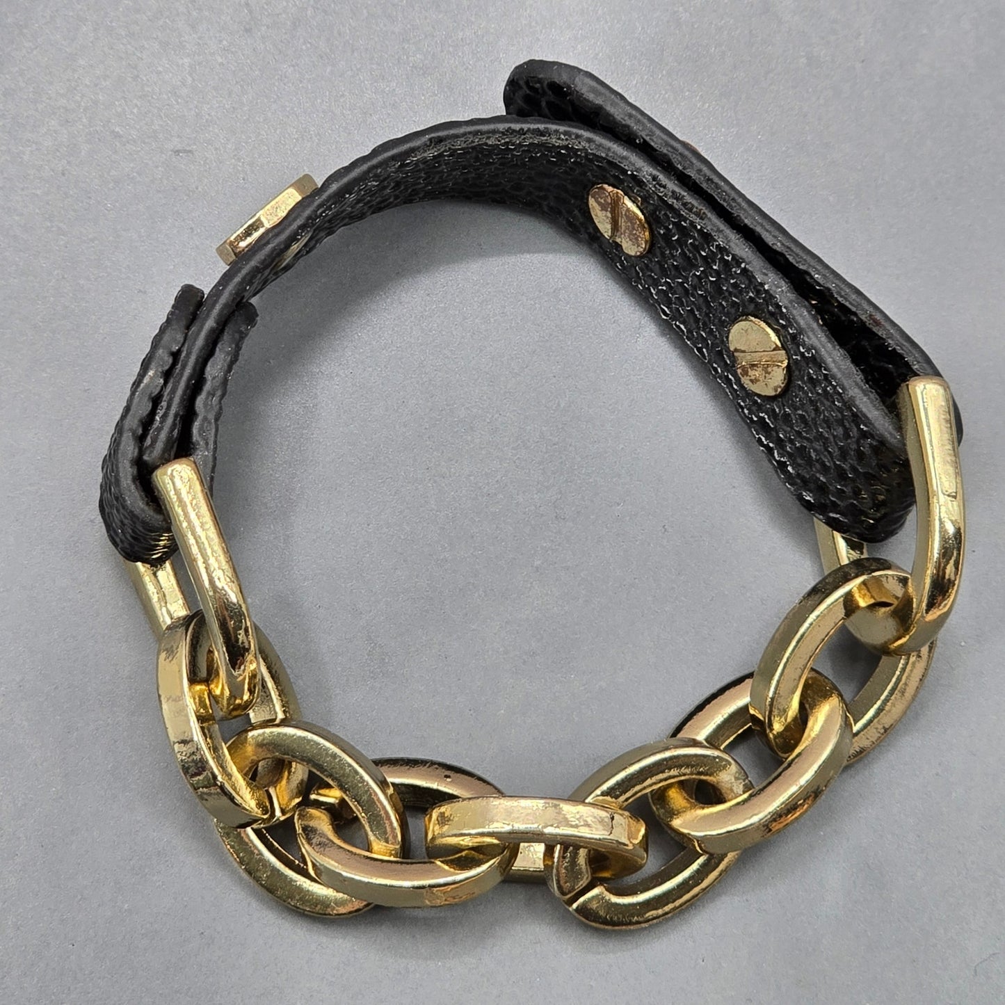 Zara Black Faux Leather Gold Chain Link Bracelet Fashion Jewelry NWOT JB4-13