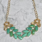 Zara Green Leaf Rhinestone Gem Chain Link Multicolor Statement Necklace