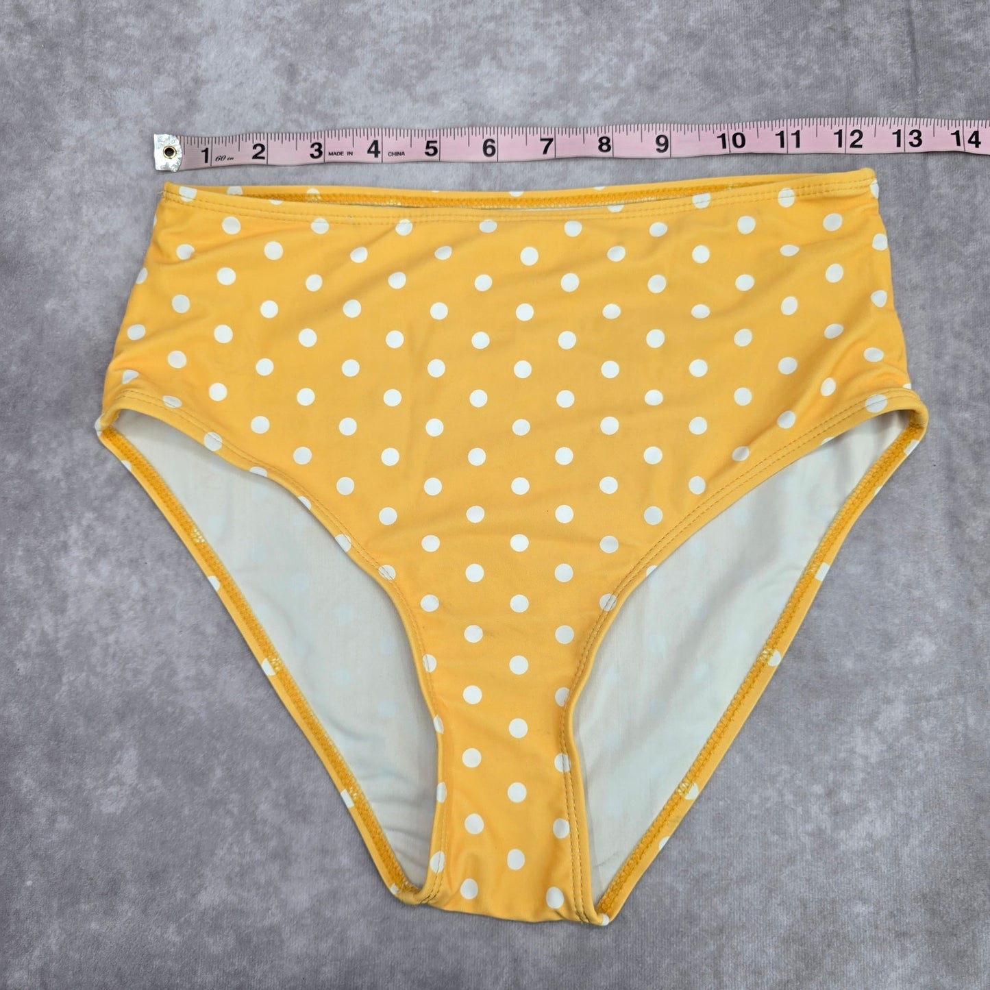 Shein Yellow Polka Dot High Waist Bikini Bottom Swimwear Medium