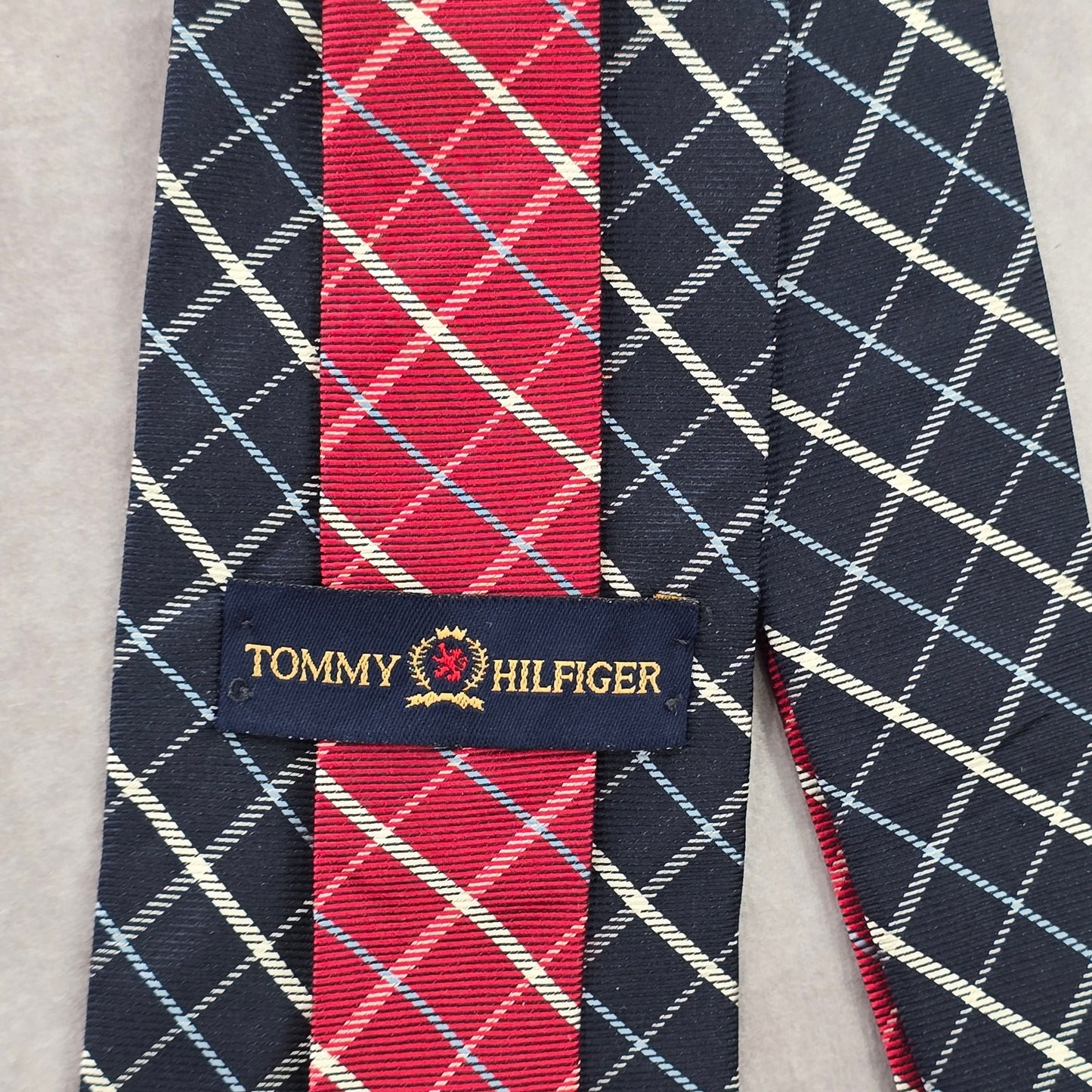 Tommy Hilfiger USA Blue Red Striped Silk Executive Plaid Geometric Neck Tie Men