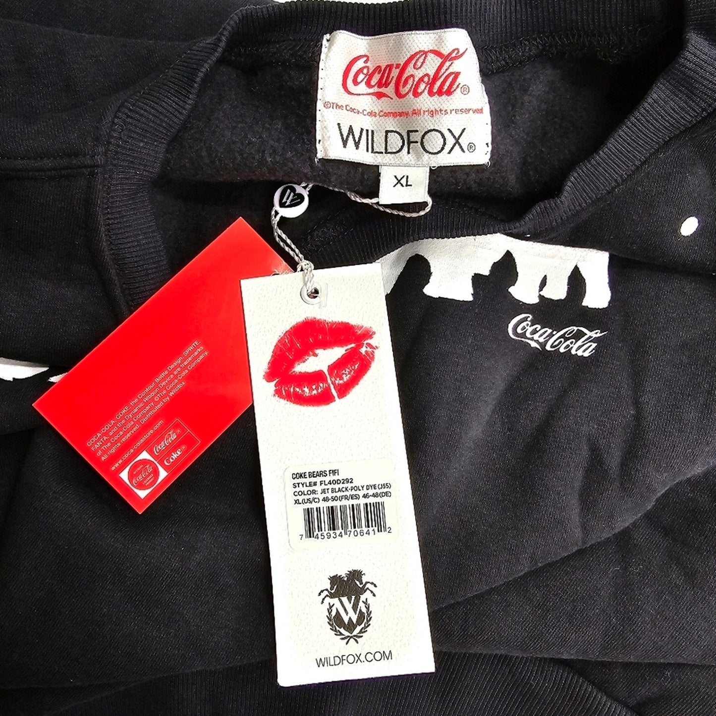 Wildfox × Coco-Cola Bears Fifi Jet Black Sweater Pullover XL