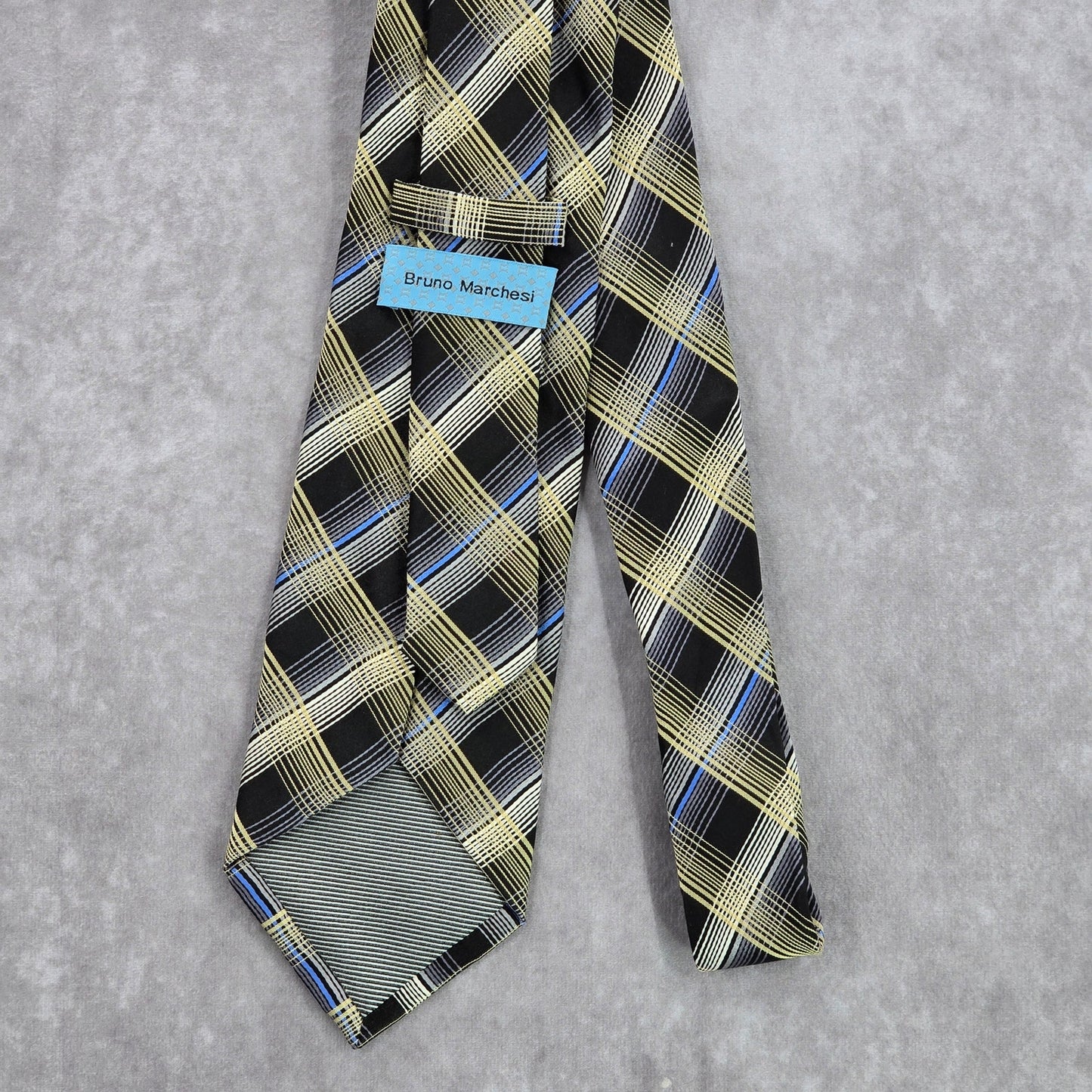 Bruno Marchesi Black Blue Gold Plaid Tartan 100% Silk Men's Neck Tie NWOT