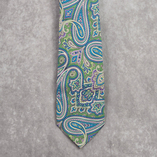 Stafford Essentials Green Purple Floral Paisley Executive Silk Neck Tie Men's