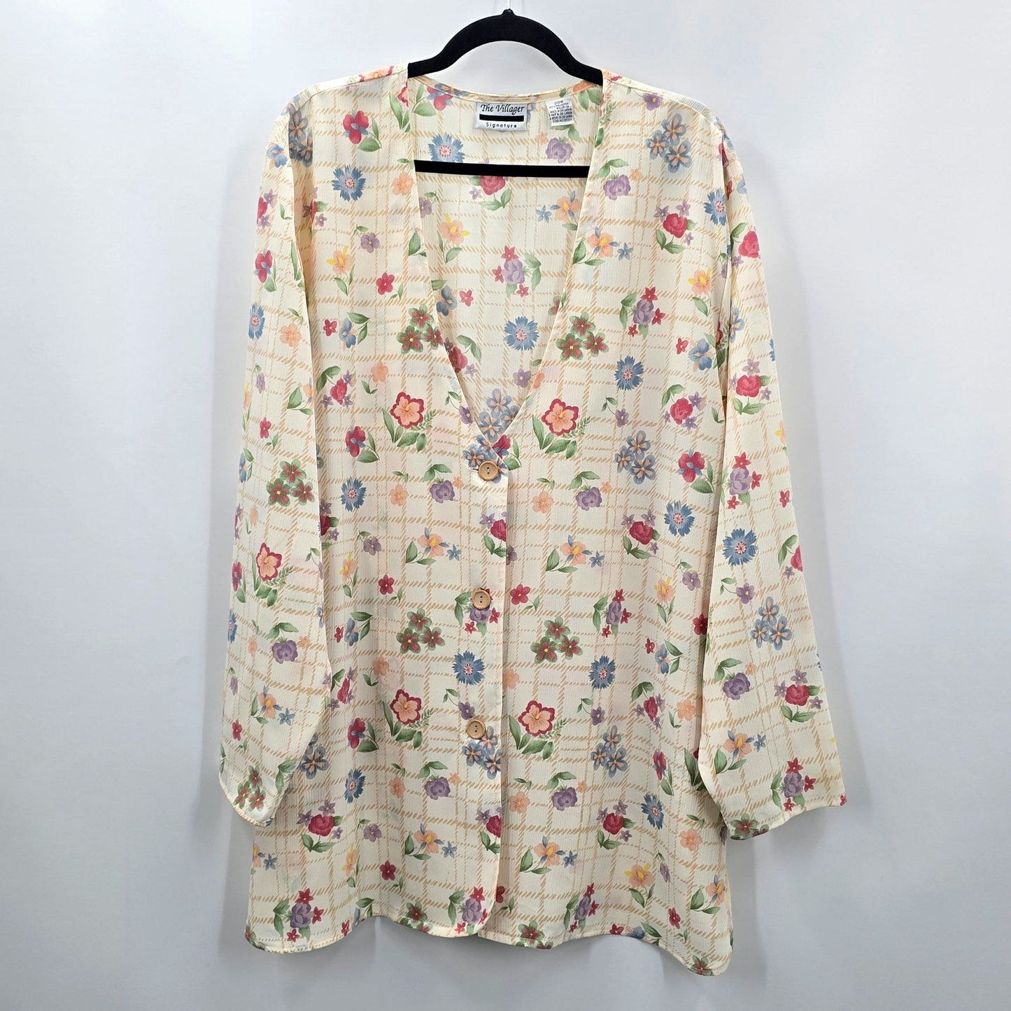 The Villager Cream Floral Button Long Sleeve Blouse Top Shirt Plus 20W