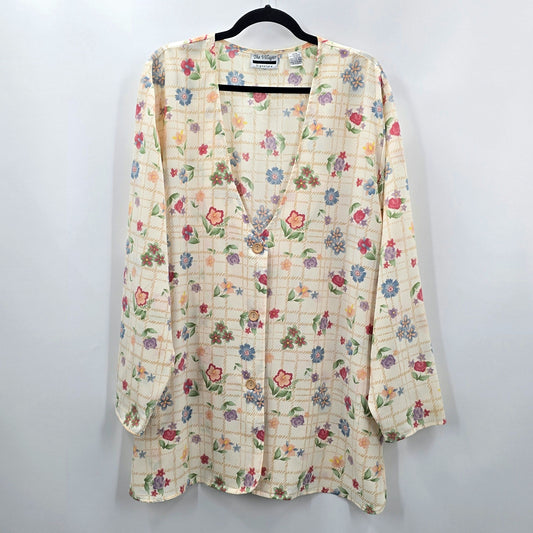 The Villager Cream Floral Button Long Sleeve Blouse Top Shirt Plus 20W