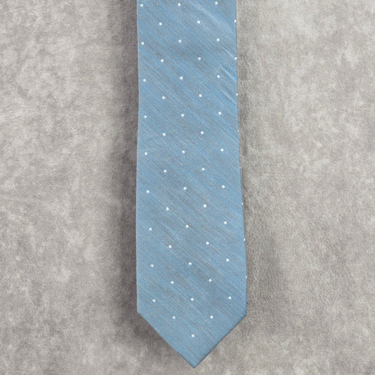 Tie Bar Blue White Polka Dots Geometric 20% Linen 80% Silk Men's Neck Tie NWOT