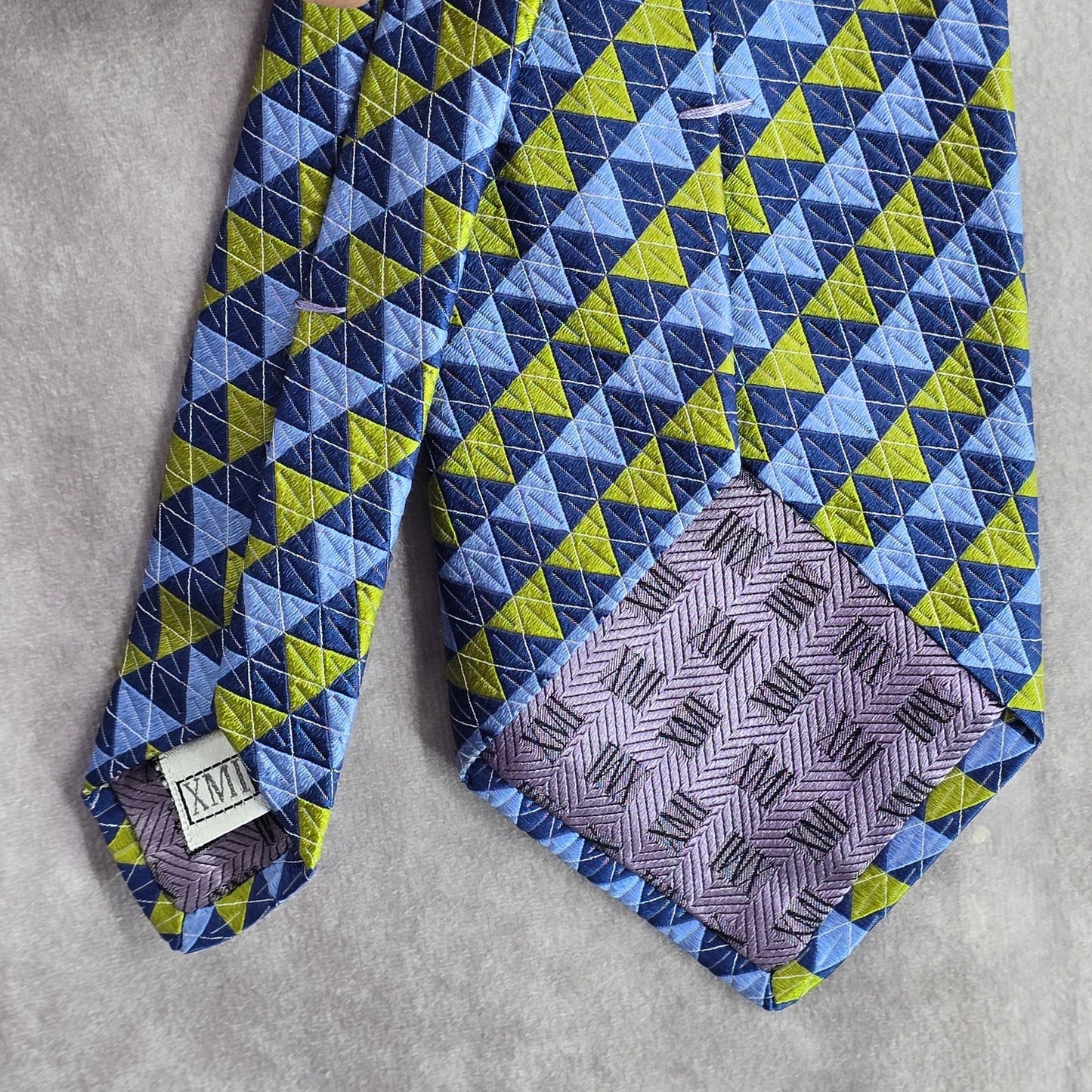 XMI Classic Blue Green Triangle Geometric Silk Italy Men's Neck Tie NWOT