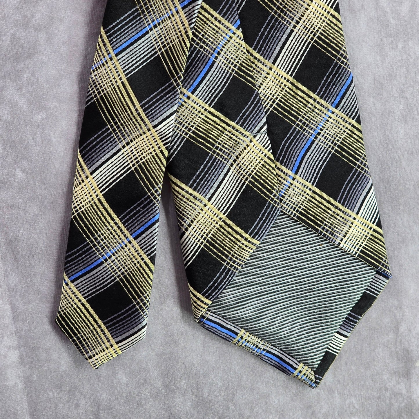 Bruno Marchesi Black Blue Gold Plaid Tartan 100% Silk Men's Neck Tie NWOT