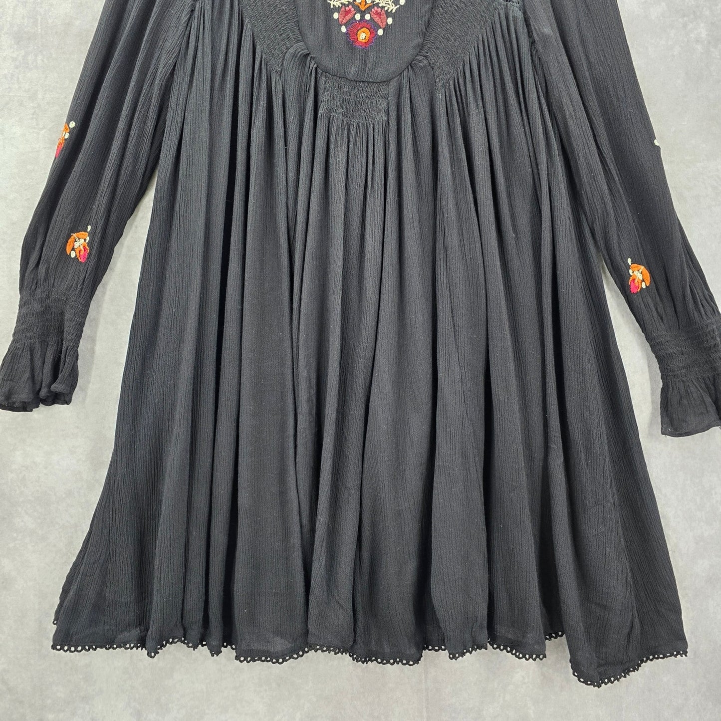 Free People Black Mojave Floral Embroidered Mini Dress Medium