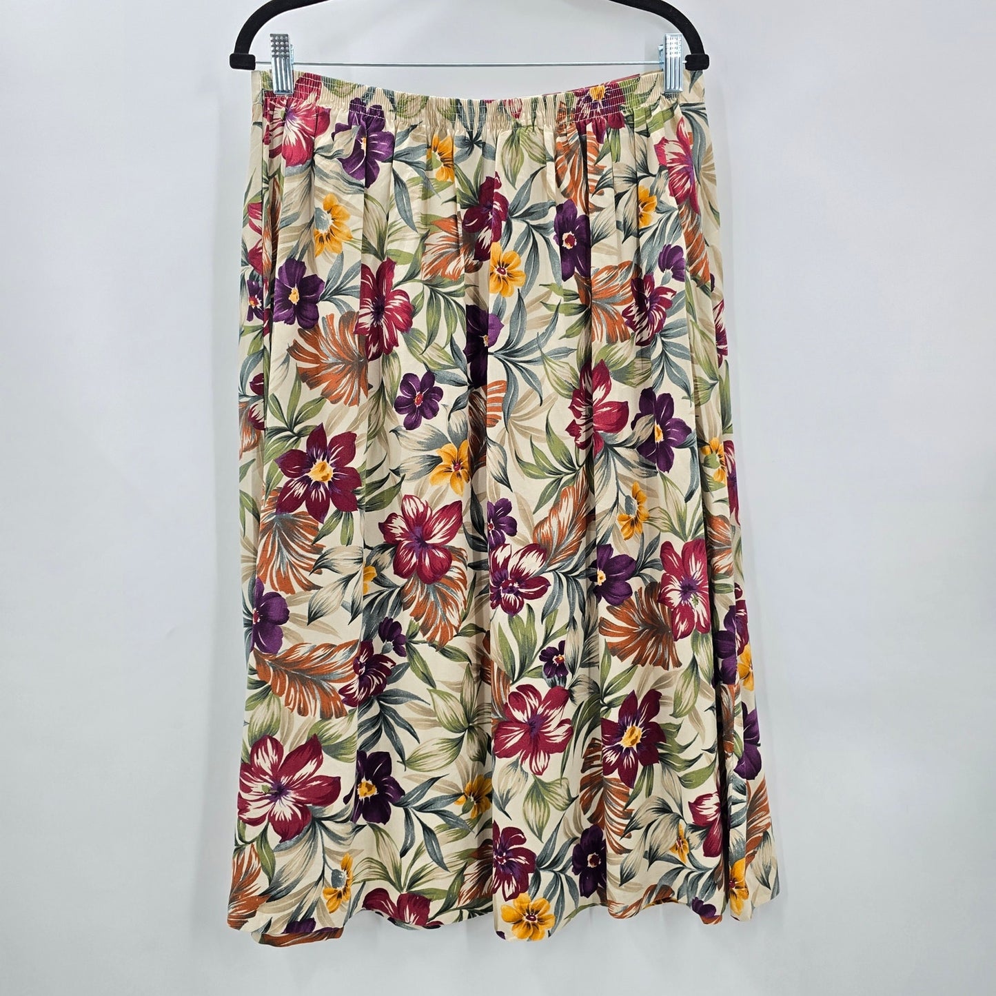 Alfred Dunner Brown Floral Midi Button Skirt Plus 18