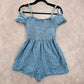 Love Tree Juniors Romper Light Blue Chambray Ruched Off Shoulder Top Small