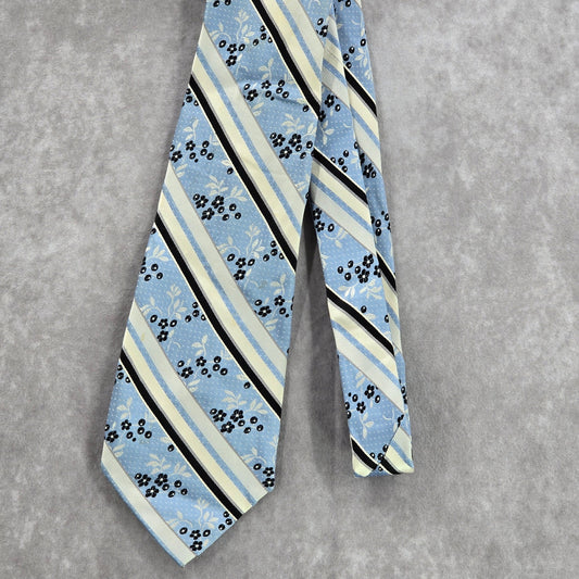 Bruno Piattelli Blue Stripe Floral Dots 100% Silk Men's Neck Tie NWOT