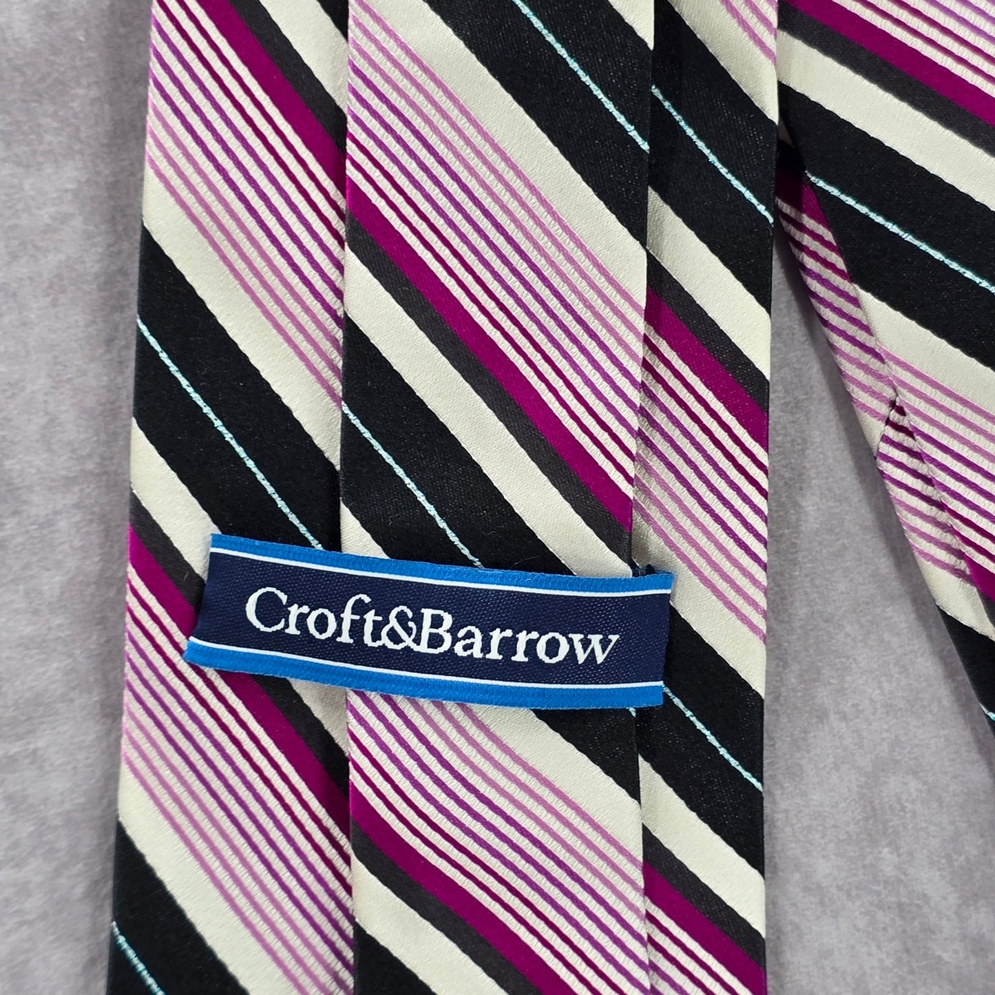 Croft & Barrow Purple Black Silver Stripe 99% Silk Men's Neck Tie NWOT