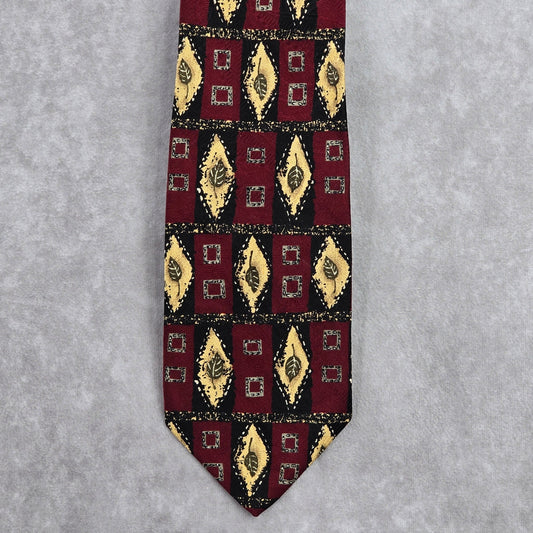 Robert Talbott Nordstrom Geometric Leaf Red Gold Silk Italy Men's Neck Tie NWOT