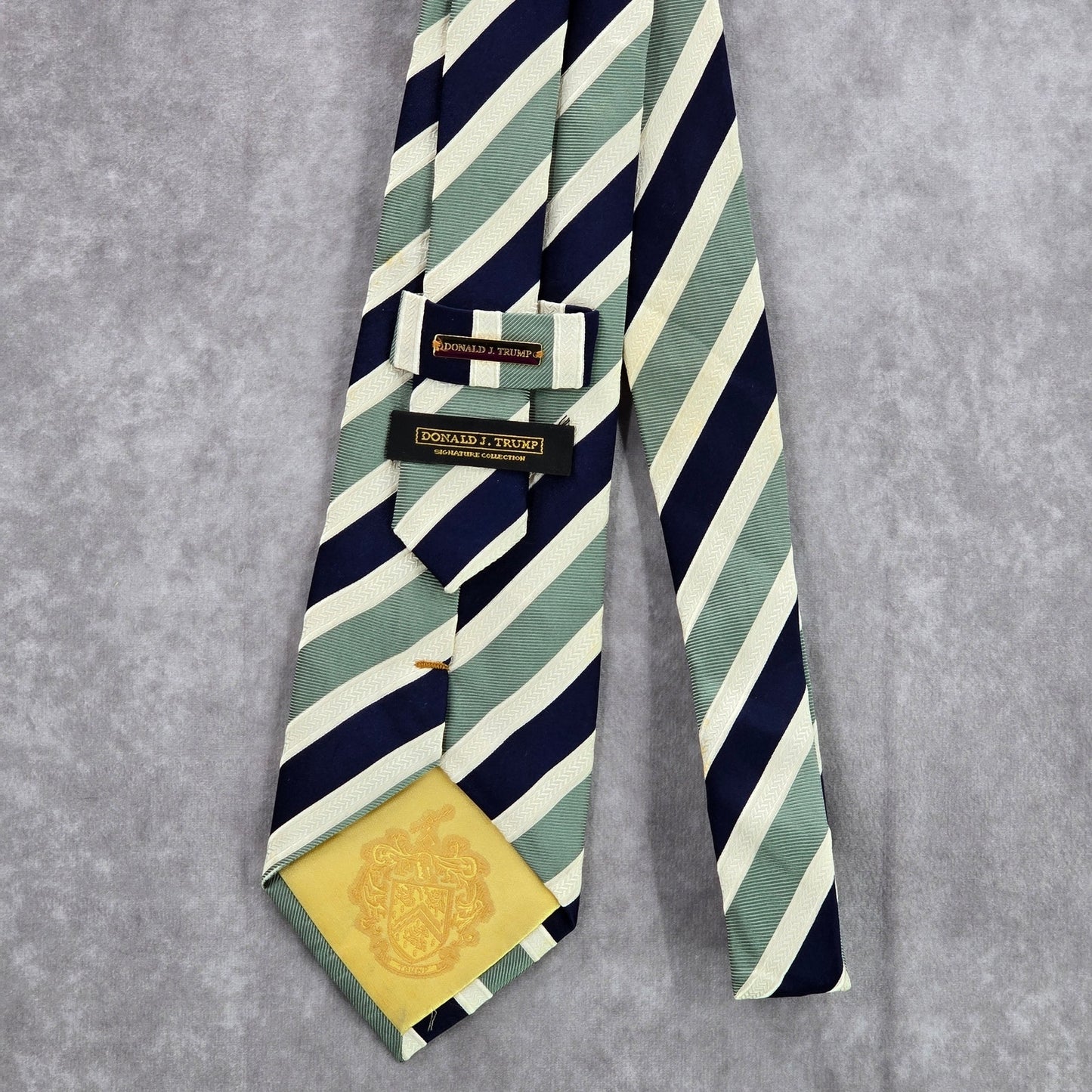 Donald J. Trump President Green Blue Stripe Repp 100% Silk Men's Neck Tie NWOT