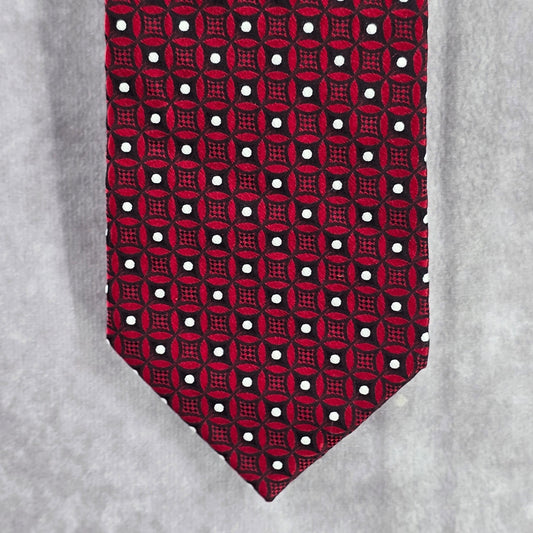 Pronto Uomo Red Geometric White Polka Dot Silk Men's Neck Tie NWOT