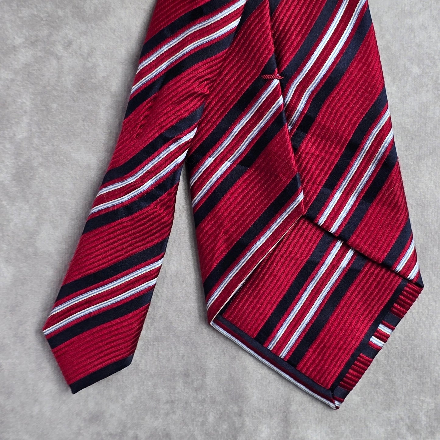 Tasso Elba Red Blue White Stripe Geometric Repp 100% Silk Men's Neck Tie NWOT