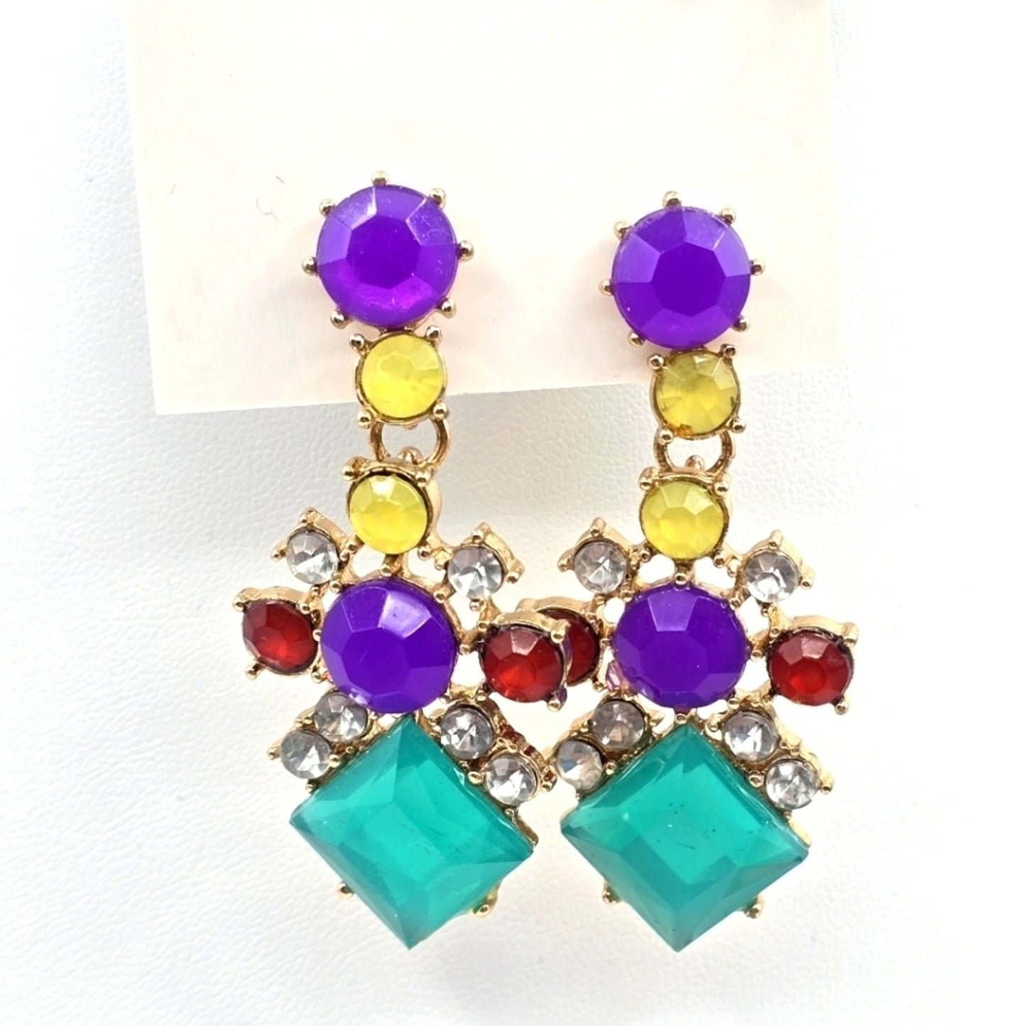 Zara Purple Green Yellow Rhinestone Color Stud Dangle Earrings Fashion E67