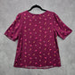 Ann Taylor Loft Purple Floral V Neck Short Sleeve Top Shirt Blouse Small