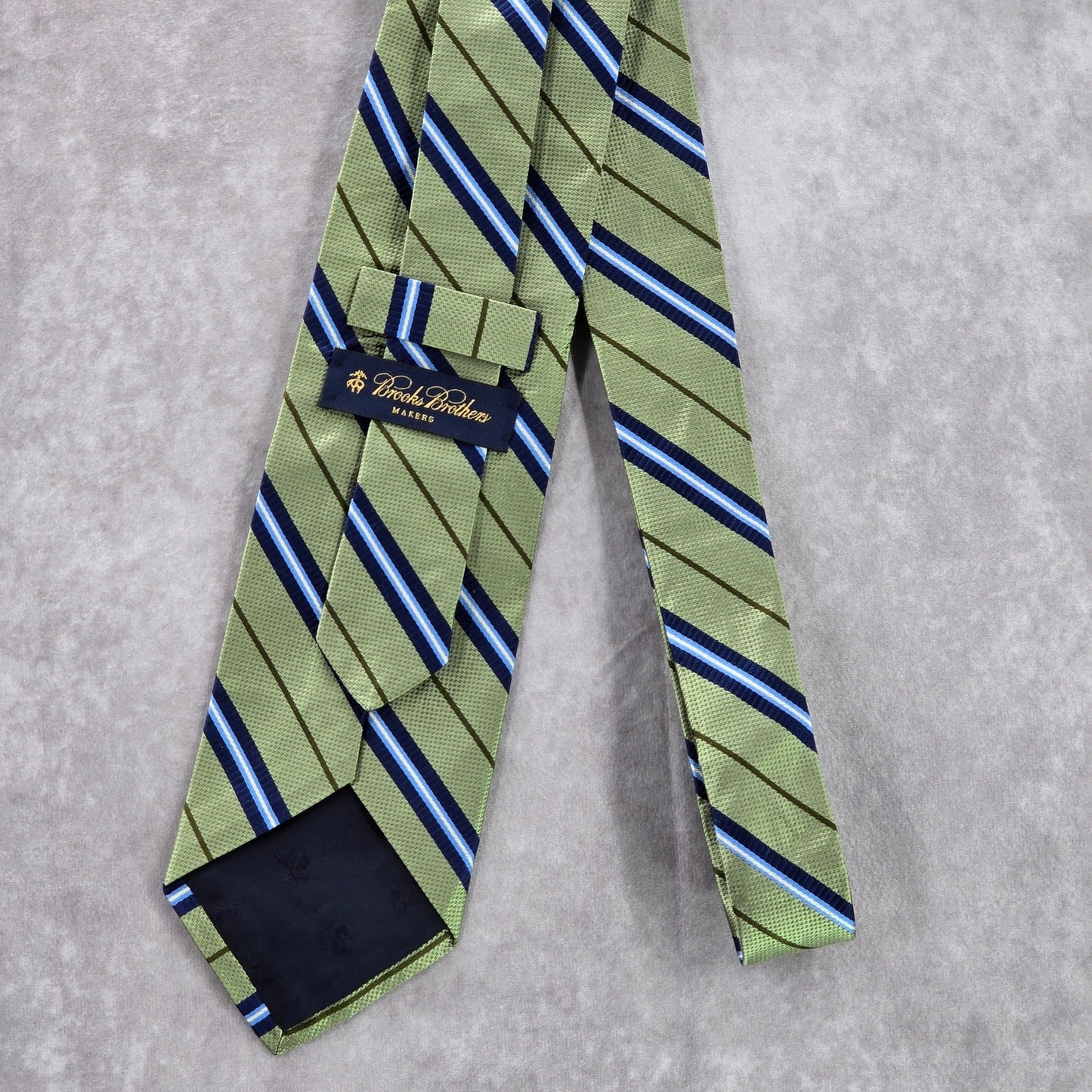 Brooks Brothers Makers Green Blue Stripe 100% Silk England Men's Neck Tie NWOT