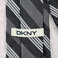 DKNY Black Silver Plaid Stripe Geometric Executive Silk Neck Tie Men's