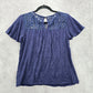 Altar'd State Blue Floral Embroidered Talon Lace Crochet Short Sleeve Top Small