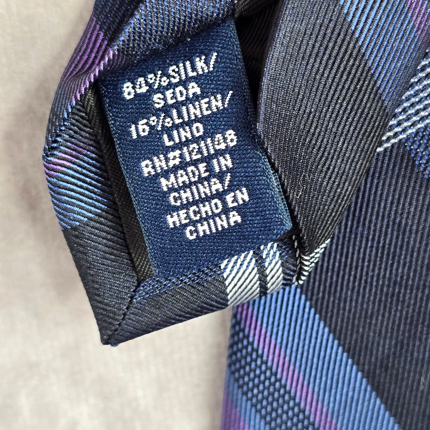 Stafford Blue Purple Plaid Tartan Geometric Stripe Silk Linen Neck Tie Men's