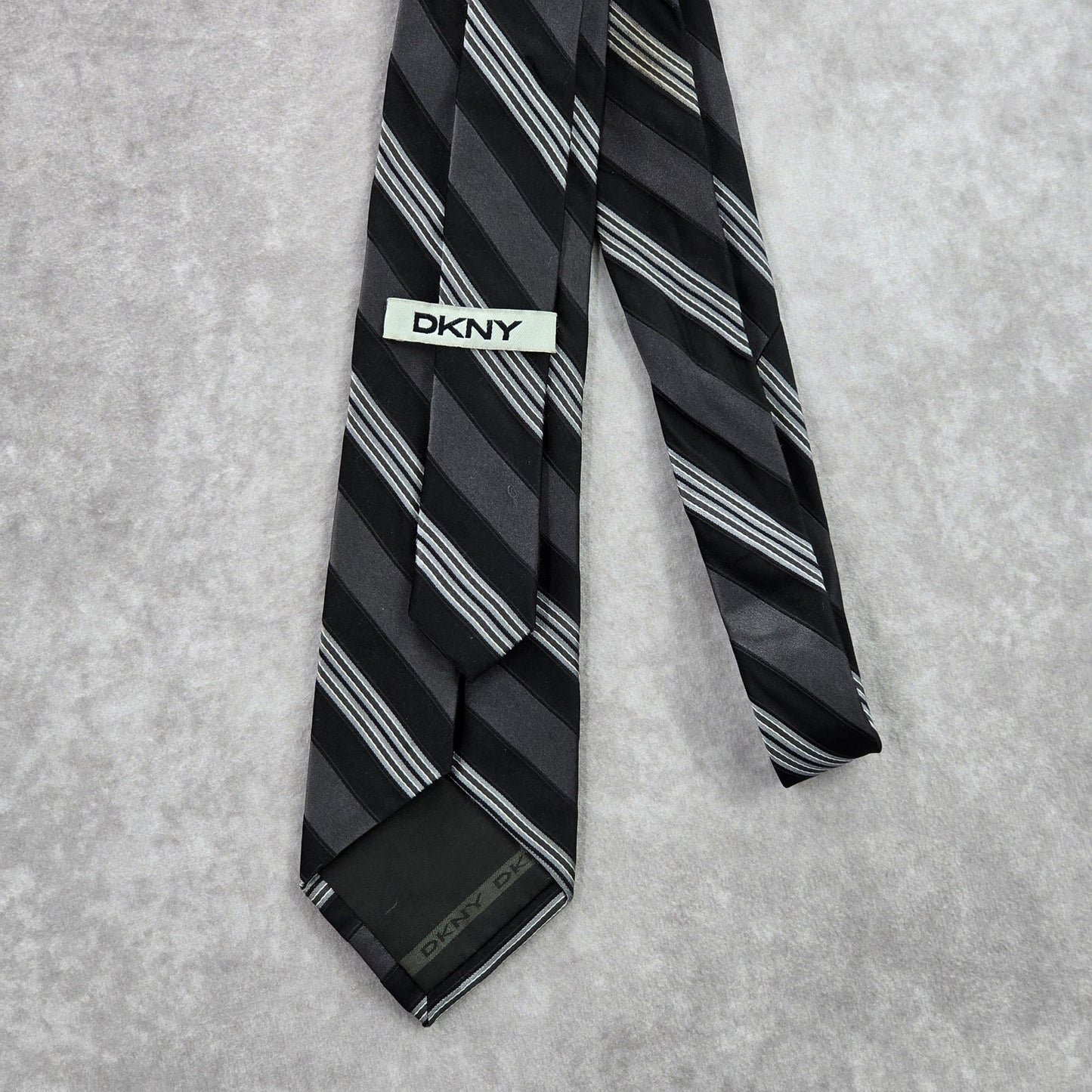 DKNY Black Silver Plaid Stripe Geometric Executive Silk Neck Tie Men's