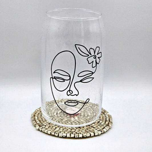 Face Flower Asymmetrical Line 16oz Beer Can Glass Cup NWT