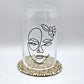 Face Flower Asymmetrical Line 16oz Beer Can Glass Cup NWT