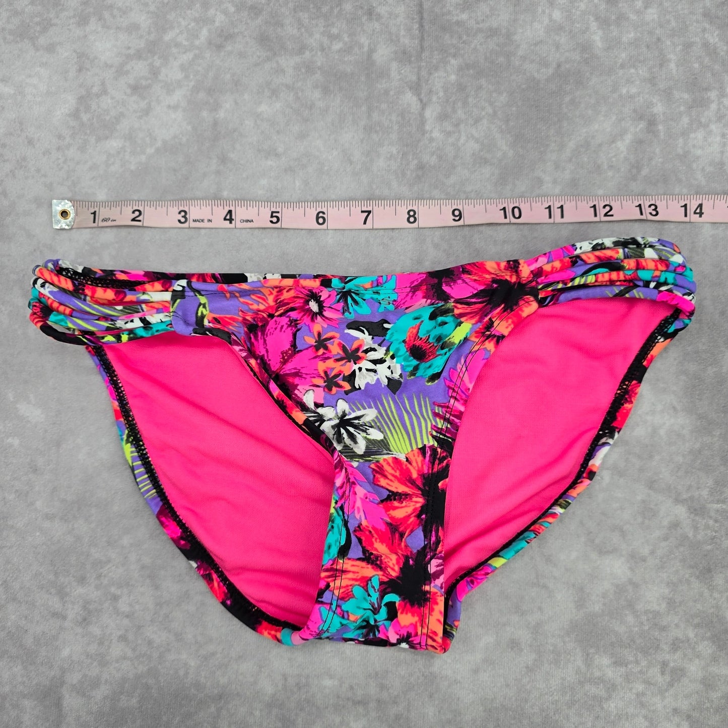 Xhilaration Pink Black Purple Floral Medium Cheeky Bikini Bottom Swimwear