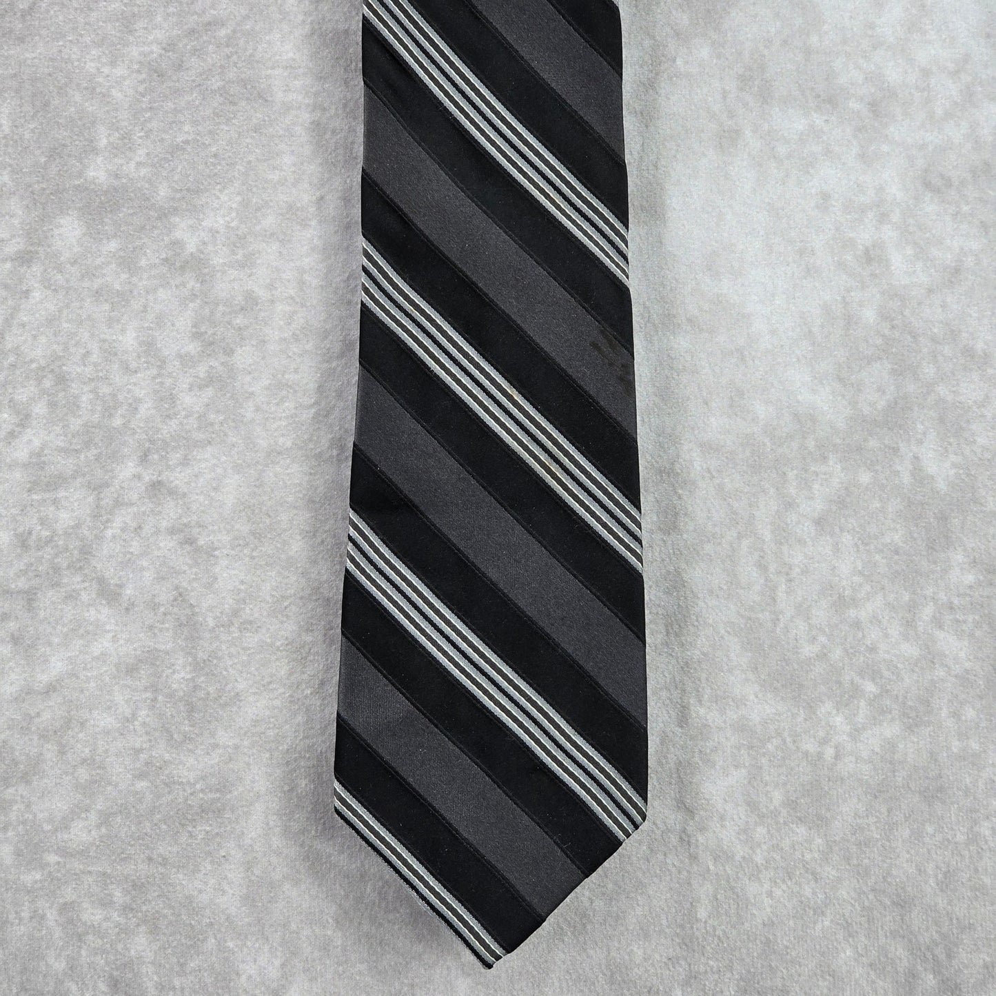 DKNY Black Silver Plaid Stripe Geometric Executive Silk Neck Tie Men's