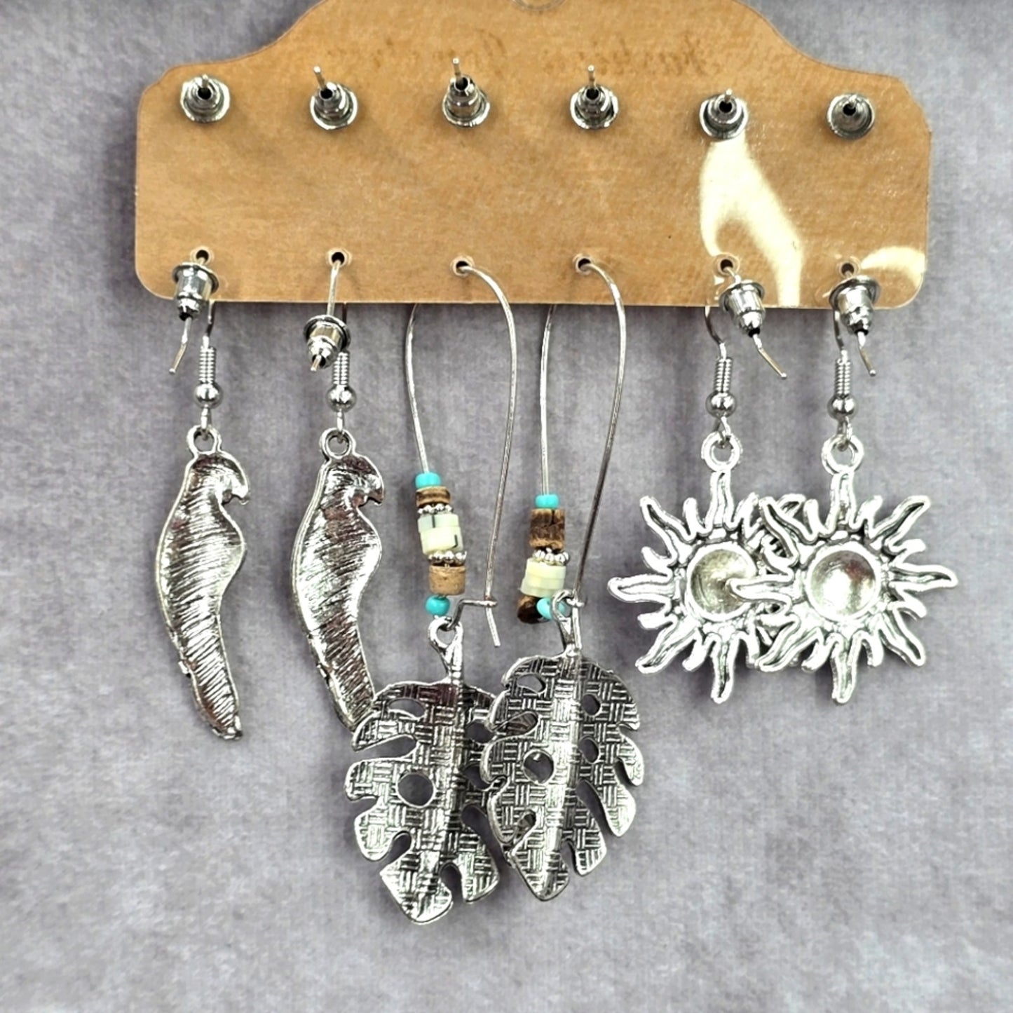 Zara Silver Leaf Bird Sun Boho Hoop Dangle Stud Earrings Fashion Jewelry JB2-74