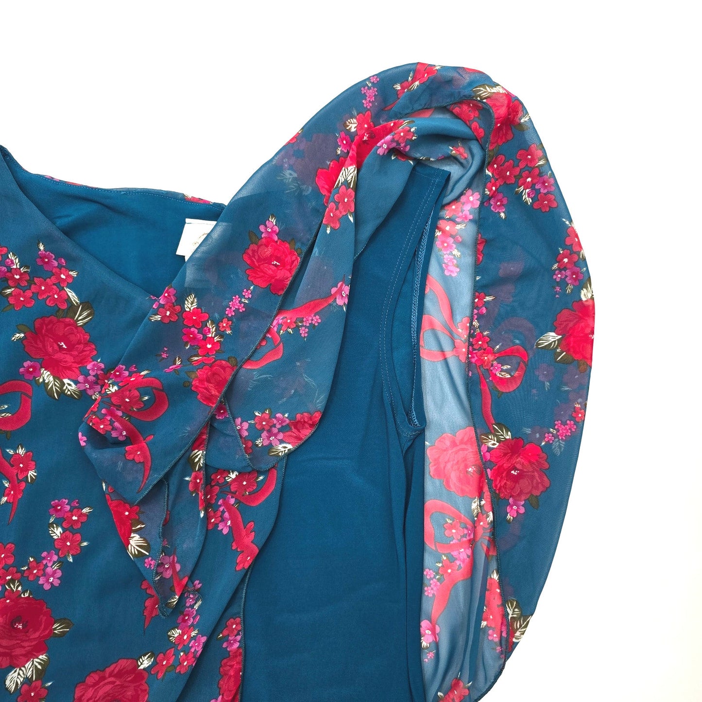 Danesi Blue Floral Tank Top L Blouse Top Shirt Large